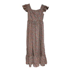 Vintage Handmade Floral Maxi Dress Cottagecore Prairie Short Sleeve Tiered Hem